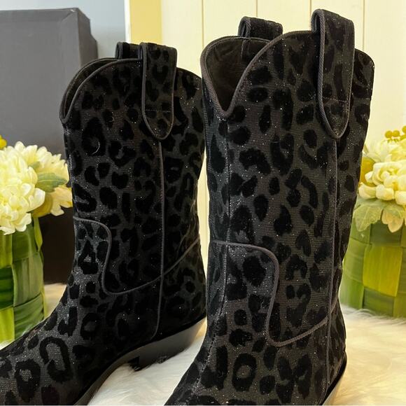 NEW Dolce & Gabbana Midi Cowboy Gaucho Leopard Short Western B… Black Metalli… - Picture 8 of 15